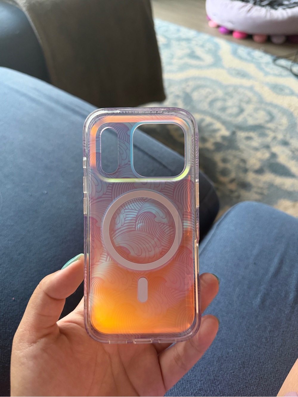 Transparent Iridescent MagSafe-Compatible Phone Case - Pink Orange